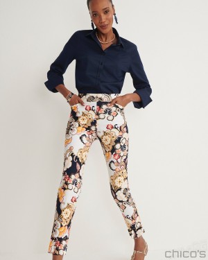 Chico's Brigitte Warm Floral Ankle Pants Pants Alabaster | 146-ZFTBNQ