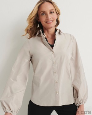 Chico's Bungee Sleeve Shirt Blouses & Shirts Smokey Taupe | 173-TSKAJP