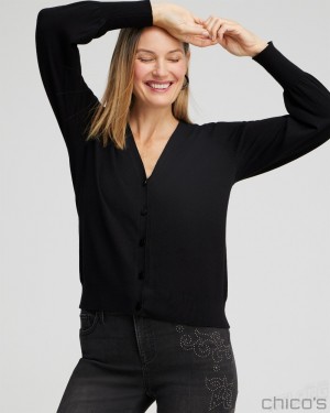 Chico's Button Front Cardigan Sweaters Black | 043-MDTHAC