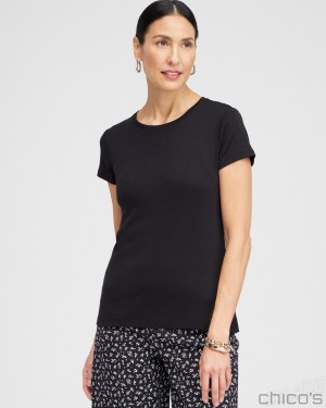 Chico's Cap Sleeve Tee Tees & Tanks Black | 407-OUFJPQ