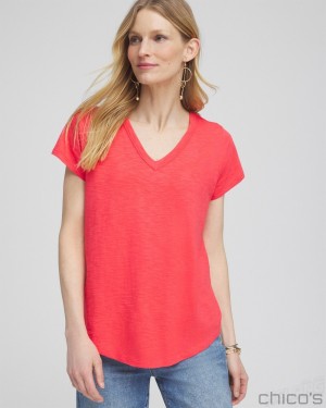 Chico's Cap Sleeve V-neck Tee Tees & Tanks Watermelon Punch | 278-ELVCXD