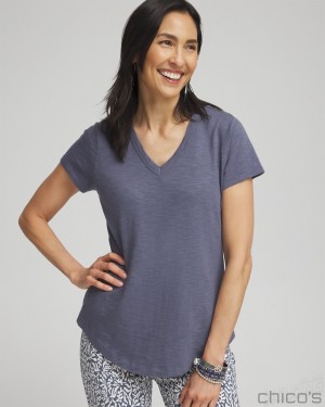 Chico's Cap Sleeve V-neck Tee Tees & Tanks Soft Slate | 463-EYLJXO