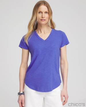 Chico's Cap Sleeve V-neck Tee Tees & Tanks Purple Nightshade | 530-LWNXEI