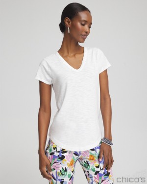 Chico's Cap Sleeve V-neck Tee Tees & Tanks Alabaster | 532-INSUGO