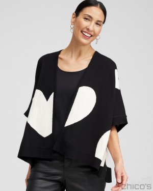 Chico's Cashmere Blend Reversible Ruana Ponchos & Ruanas Black | 532-PTZROM