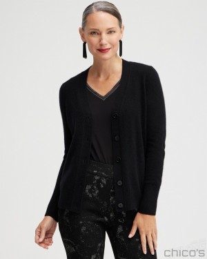 Chico's Cashmere Cardigan Sweater Sweaters Black | 024-CLUEIH