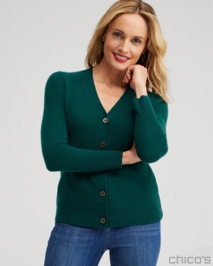 Chico's Cashmere Cardigan Sweater Sweaters Green | 806-SYMENV