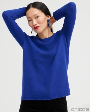 Chico's Cashmere Crew Neck Sweater Sweaters Blue | 076-UZHTWM