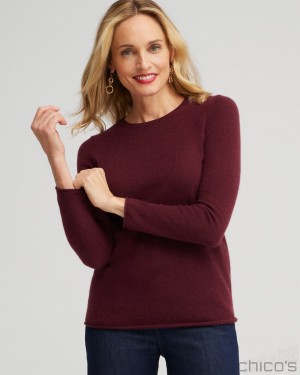 Chico's Cashmere Crew Neck Sweater Sweaters Merlot | 721-EBVGYR