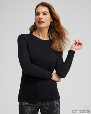 Chico's Cashmere Crew Neck Sweater Sweaters Black | 916-ORBMYJ