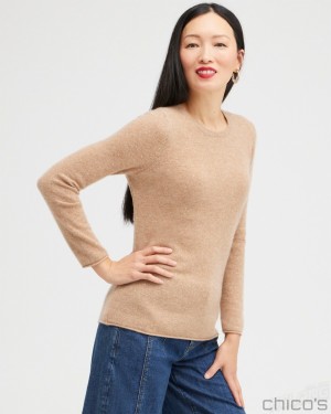 Chico's Cashmere Crew Neck Sweater Sweaters Camel | 790-VDLREW