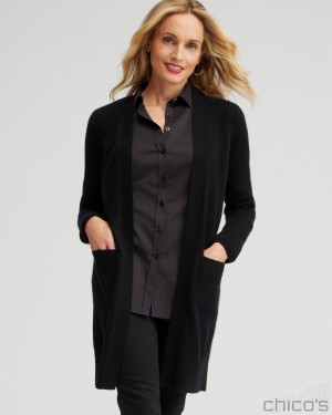 Chico's Cashmere Duster Cardigan Sweater Sweaters Black | 023-JUTSWC