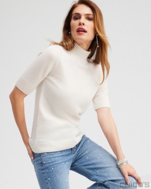 Chico's Cashmere Elbow Sleeve Pullover Sweater Sweaters Ecru | 368-PFBWOH