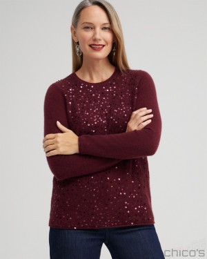 Chico's Cashmere Sequin Crew Neck Sweater Sweaters Merlot | 820-TRHWEP