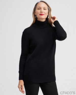 Chico's Cashmere Turtleneck Tunic Sweater Sweaters Black | 130-KHCWAF