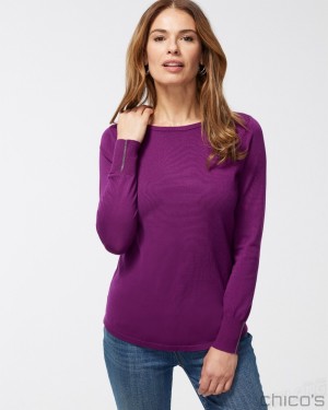 Chico's Caviar Bead Pullover Sweater Sweaters Sweet Berry | 213-TWALFU