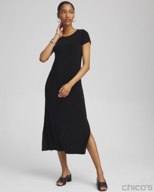 Chico's Classic Short Sleeve Maxi Dress Dresses Travelers Black | 918-EPAZOT