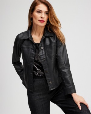 Chico's Coated Denim Jacket Jackets & Coats Black | 143-NZRBXH