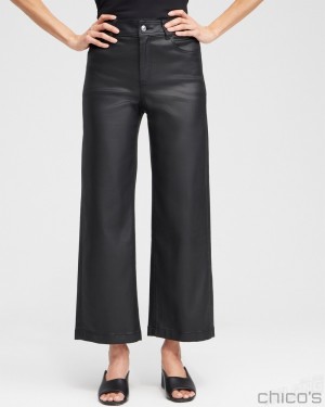 Chico's Coated Wide Leg Cropped Denim Jeans & Denim Black | 901-VLCHBD