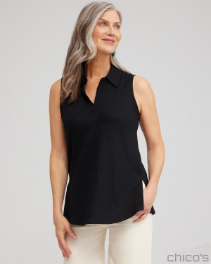 Chico's Collared Tunic Tank Tees & Tanks Black | 862-ACHUDO