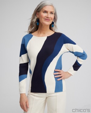 Chico's Colorblock Dolman Pullover Sweater Sweaters Azores Blue | 406-OJBUSN