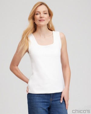 Chico's Contour Cotton Square Neck Tank Tees & Tanks Alabaster | 230-OWQBNU