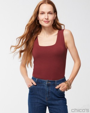 Chico's Contour Cotton Square Neck Tank Tees & Tanks Sable | 815-OHBFGT