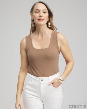 Chico's Contour Cotton Square Neck Tank Tees & Tanks Teakwood | 943-IUDYBS