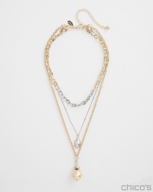 Chico's Convertible Mixed Metal Necklace Necklaces Mixed Metals | 018-ZYQCUB