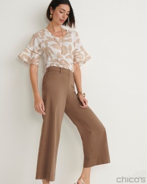 Chico's Cotton Sateen Cropped Pants Pants Teakwood | 650-BPRXKH