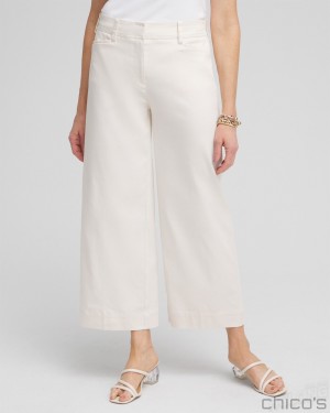 Chico's Cotton Sateen Cropped Pants Pants English Cream | 987-DGMYHV