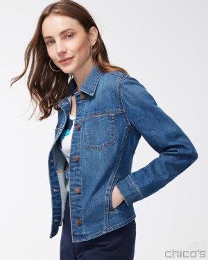 Chico's Cropped Denim Jacket Jackets & Coats Bonsai Indigo | 490-CKNHBI