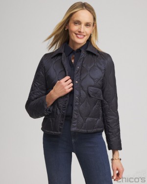 Chico's Cropped Quilted Jacket Jackets & Coats Classic Navy | 327-TXNPRF