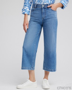 Chico's Cropped Wide Leg Jeans Jeans & Denim Meera Indigo | 920-CYFIPE