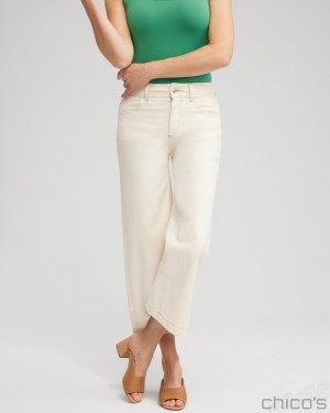 Chico's Cropped Wide Leg Jeans Jeans & Denim Natural Seeded | 587-WUDNCJ