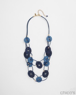 Chico's Denim Multistrand Necklace Necklaces Navy Blue | 413-ASFUWO