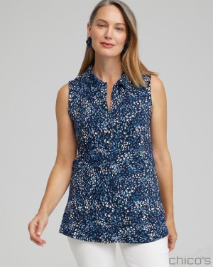 Chico's Dot Print Collared Tunic Tank Tees & Tanks Classic Navy | 312-IRZBAW