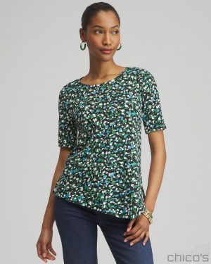 Chico's Dots Asymmetrical Elbow Sleeve Tee Tees & Tanks Verdant Green | 704-QKZOLX