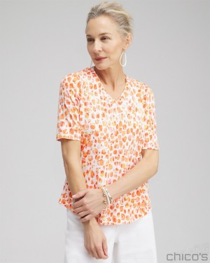 Chico's Dots Elbow Sleeve A-line Tee Tees & Tanks Nectarine | 401-DXARUZ