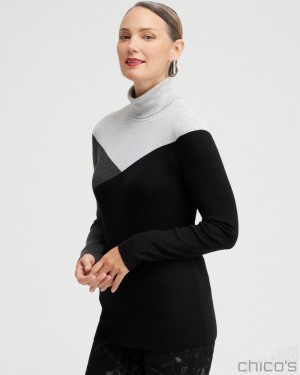 Chico's ECOVERO Colorblock Turtleneck Sweater Sweaters Black | 625-QLFJIE