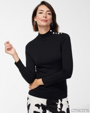 Chico's ECOVERO Mock Neck Sweater Sweaters Black | 256-DGLSQR