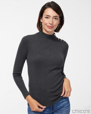 Chico's ECOVERO Mock Neck Sweater Sweaters Graphite Heather Gray | 831-JWTMIV