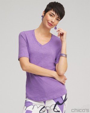 Chico's Elbow Sleeve A-line Tee Tees & Tanks Parisian Purple | 012-IWOPVC