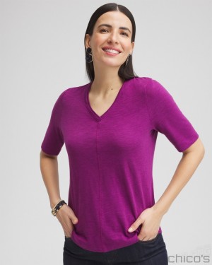 Chico's Elbow Sleeve A-line Tee Tees & Tanks Fresh Plum | 106-XAHMPD