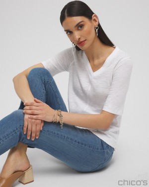 Chico's Elbow Sleeve A-line Tee Tees & Tanks Alabaster | 190-VEZRSK