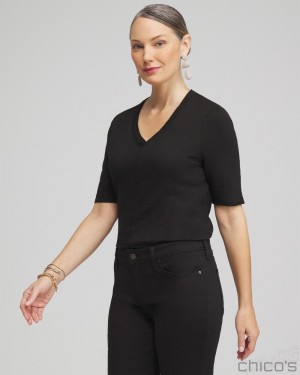 Chico's Elbow Sleeve A-line Tee Tees & Tanks Black | 295-RCZWUP