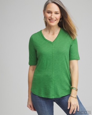 Chico's Elbow Sleeve A-line Tee Tees & Tanks Verdant Green | 437-QJKACM