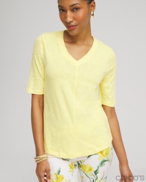 Chico's Elbow Sleeve A-line Tee Tees & Tanks Soft Buttercup | 490-GFJCAU