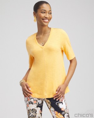 Chico's Elbow Sleeve A-line Tee Tees & Tanks Mango Sorbet | 564-QPSFJL