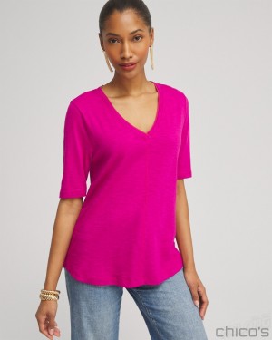 Chico's Elbow Sleeve A-line Tee Tees & Tanks Magenta Rose | 893-KGCPET